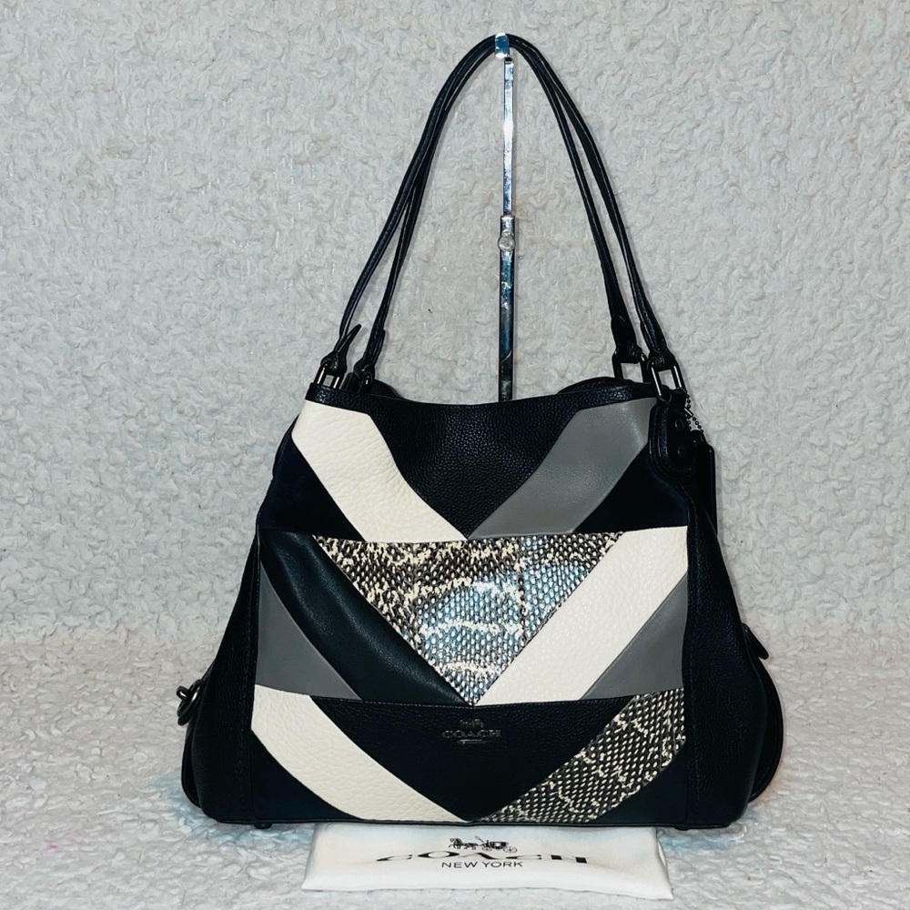 Coach Edie 31 Leather Patchwork And Snakeskin Detail Shoulder Bag Purse